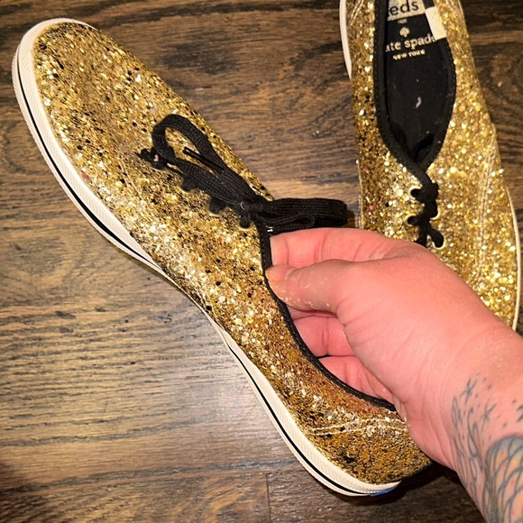 Kate Spade Glittering Gold Lace-Up Keds Shoes - Picture 5 of 10